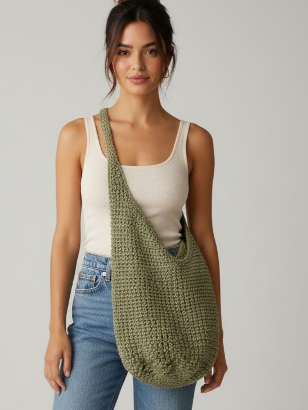 Express Raffia Straw Hobo Tote, Soft Green